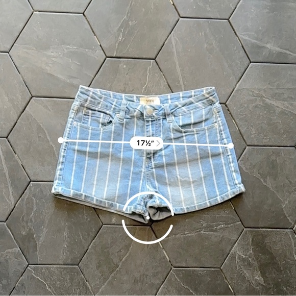 YMI Blue & White Light Wash Vertical Striped Jeans Denim Shorts - Picture 6 of 8